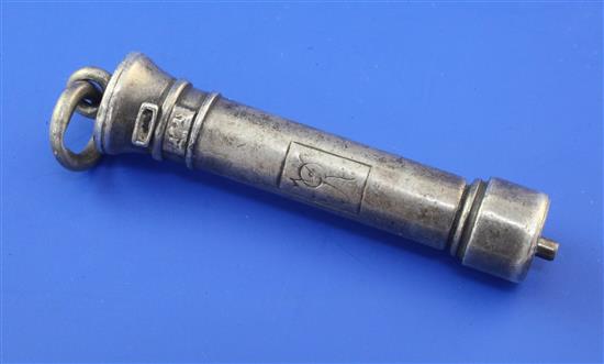 A Victorian novelty silver propelling pencil modelled as a Royal Mail pillar box, by W. Thornhill & Co, 2.25in closed.